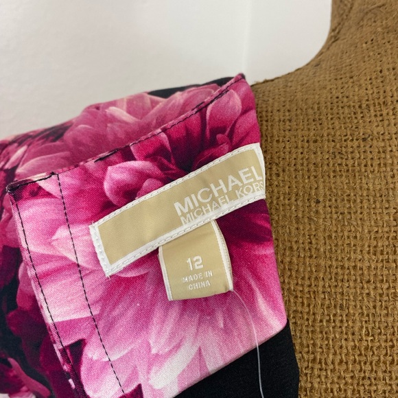 Michael Kors Women's New Pink Gardens Floral Short Dress Size 12 Dahlias Bouquet - Picture 12 of 14